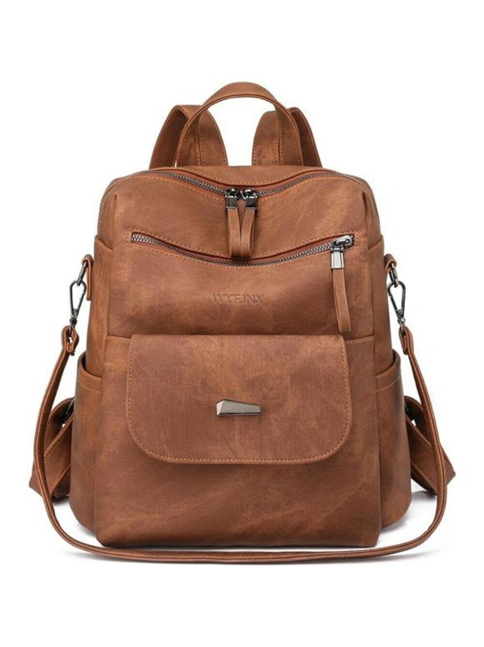 Womens PU Leather Backpack Purse Travel Shoulder Bag Multi Pocket Brown